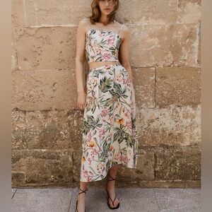 NWT H&M High waisted Linen Midi Skirt and top